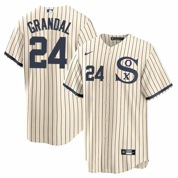 Men Chicago White Sox 24 Grandal Cream stripe Dream version Game Nike 2021 MLB Jersey